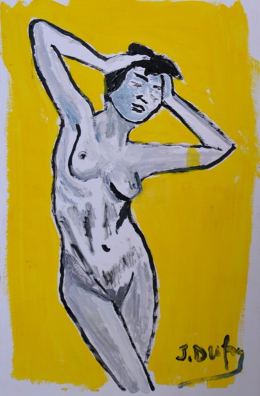 Картина под названием "nu-sur-fond-jaune-d…" - Jérôme Dufay, Подлинное произведение искусства, Акрил