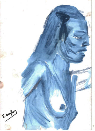 Painting titled "photoscan-nu-bleu.j…" by Jérôme Dufay, Original Artwork, Watercolor