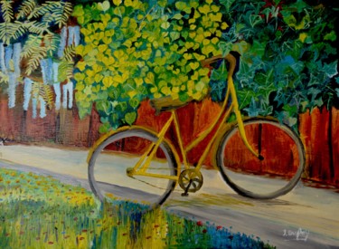 Peinture intitulée "Le vieux vélo jaune…" par Jérôme Dufay, Œuvre d'art originale, Huile