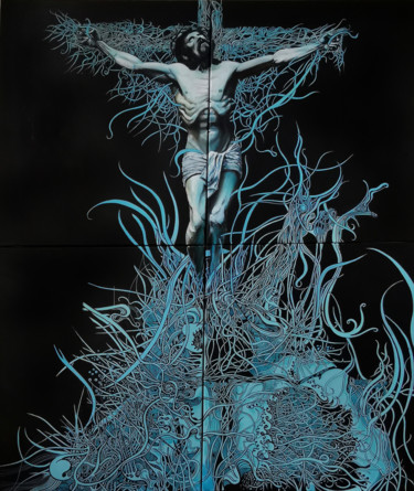 Peinture intitulée "Crucifixion" par Jerome Excoffier, Œuvre d'art originale, Acrylique