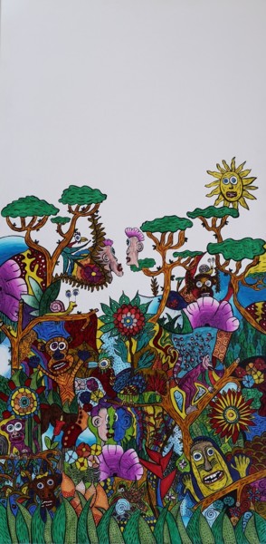 Dessin intitulée "Funky jungle" par Jerome Franco, Œuvre d'art originale, Marqueur