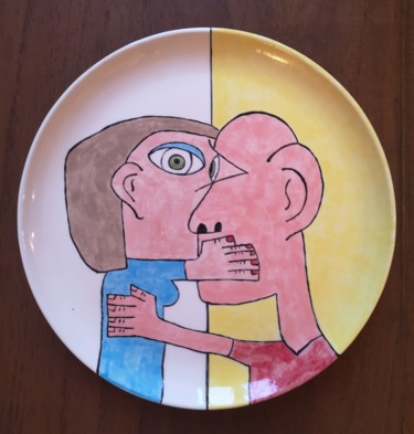 Painting titled "Assiette des amoure…" by Jerome Franco, Original Artwork, Ceramics