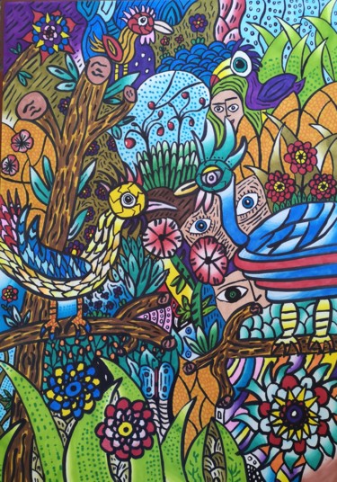 Drawing titled "Oiseau" by Jerome Franco, Original Artwork, Marker