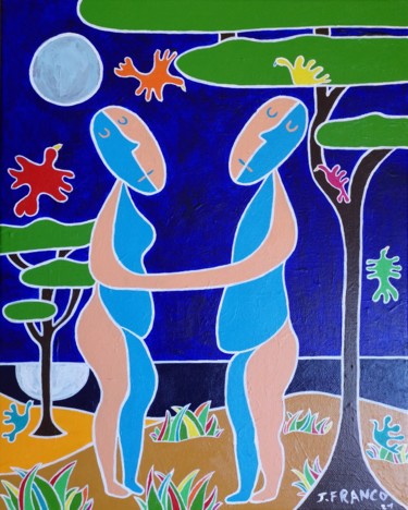 Painting titled "Vacance en amoureux" by Jerome Franco, Original Artwork, Acrylic
