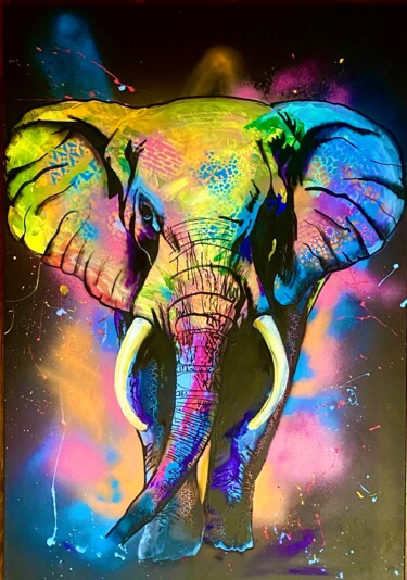 Schilderij getiteld "POP ELEPHANT SPECTR…" door Jerome Garcia, Origineel Kunstwerk, Acryl