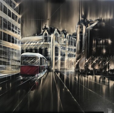Painting titled "Tram à Prague" by Jerome Guillet, Original Artwork