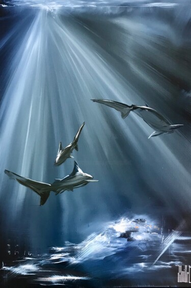 Painting titled "Sharks" by Jerome Guillet, Original Artwork
