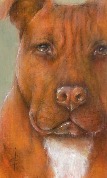 Painting titled "Hattie the Dog" by Jérôme Jacques Blanc, Original Artwork, Acrylic Mounted on Cardboard