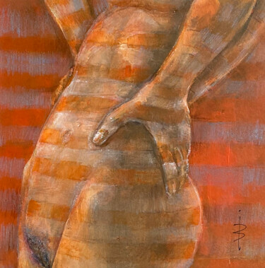Картина под названием "Orange Line" - Jérôme Jacques Blanc, Подлинное произведение искусства, Акрил Установлен на картон