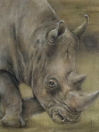 Painting titled "Rhinocéroce" by Jérôme Jacques Blanc, Original Artwork, Acrylic Mounted on Cardboard
