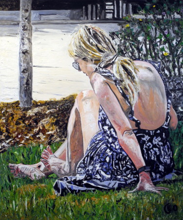Malerei mit dem Titel "La jeune fille sur…" von Jerome Labrunerie (GEO), Original-Kunstwerk, Öl