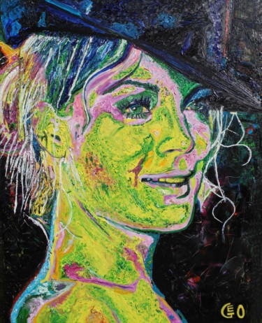 Painting titled "Romy Schneider" by Jerome Labrunerie (GEO), Original Artwork, Oil Mounted on Wood Stretcher frame