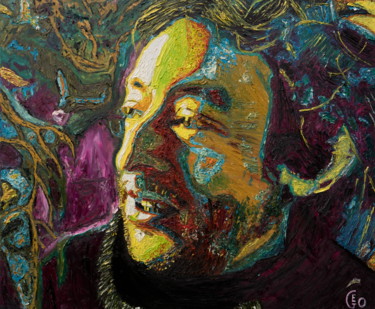 Painting titled "Serge Gainsbourg" by Jerome Labrunerie (GEO), Original Artwork, Oil Mounted on Wood Stretcher frame
