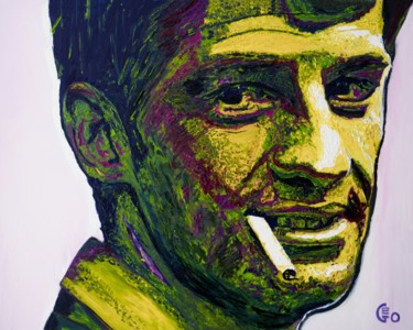 Painting titled "Jean-Paul Belmondo" by Jerome Labrunerie (GEO), Original Artwork, Oil Mounted on Wood Stretcher frame