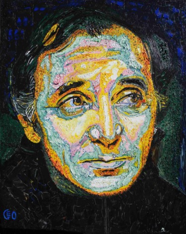 Painting titled "Charles Aznavour" by Jerome Labrunerie (GEO), Original Artwork, Oil Mounted on Wood Stretcher frame