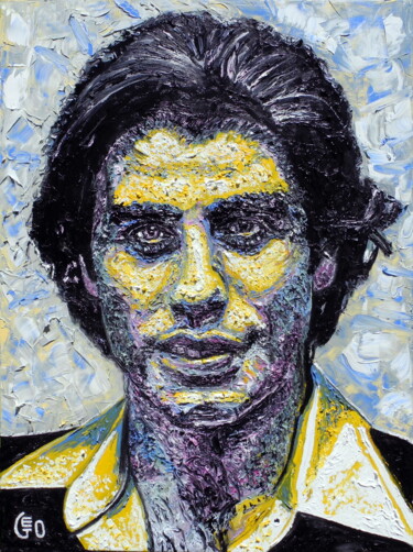 Painting titled "John Travolta" by Jerome Labrunerie (GEO), Original Artwork, Oil Mounted on Wood Stretcher frame