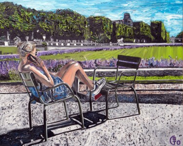 Painting titled "Jardin du Luxembourg" by Jerome Labrunerie (GEO), Original Artwork, Oil Mounted on Wood Stretcher frame