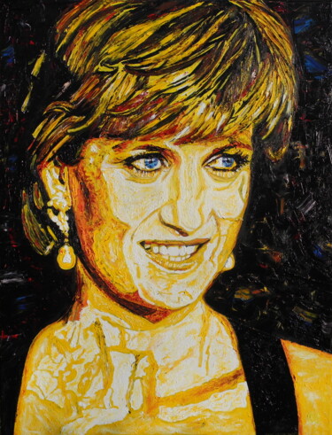 Painting titled "Diana Spencer" by Jerome Labrunerie (GEO), Original Artwork, Oil Mounted on Wood Stretcher frame