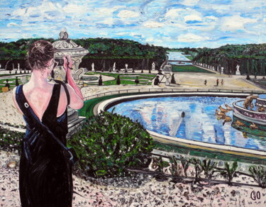 Painting titled "Jardins du château…" by Jerome Labrunerie (GEO), Original Artwork, Oil Mounted on Wood Stretcher frame