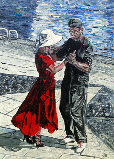 Dance classes at the Seine - Paris Pintura titulada "Dance classes at th…" por Jerome Labrunerie (GEO), Obra de arte original, Oleo Montado en Bastidor de cami…