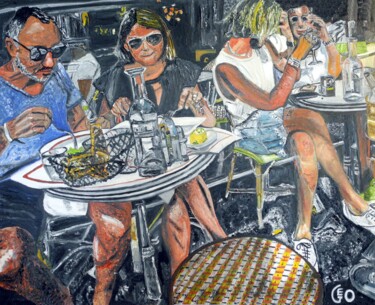 Malarstwo zatytułowany „Au café. Paris.” autorstwa Jerome Labrunerie (GEO), Oryginalna praca, Olej Zamontowany na Drewniana…