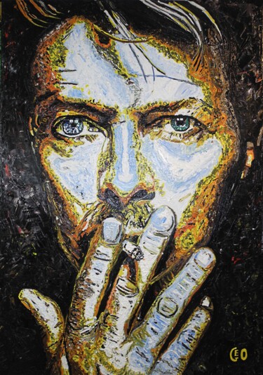 Painting titled "David Bowie." by Jerome Labrunerie (GEO), Original Artwork, Oil Mounted on Wood Stretcher frame