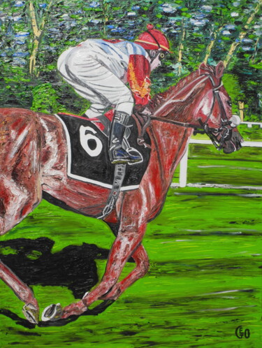 Pintura intitulada "Horse racing. Munic…" por Jerome Labrunerie (GEO), Obras de arte originais, Óleo Montado em Armação em m…