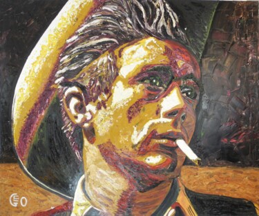 Painting titled "James Dean" by Jerome Labrunerie (GEO), Original Artwork, Oil Mounted on Wood Stretcher frame