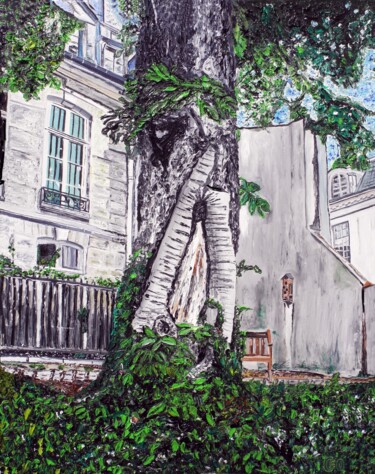 绘画 标题为“Jardin der rosiers…” 由Jerome Labrunerie (GEO), 原创艺术品, 油 安装在木质担架架上