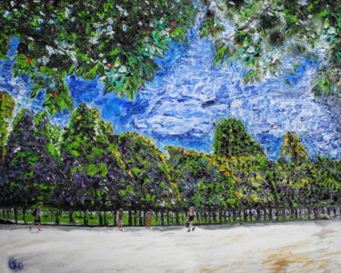 Painting titled "Jardin des Tuilerie…" by Jerome Labrunerie (GEO), Original Artwork, Oil Mounted on Wood Stretcher frame