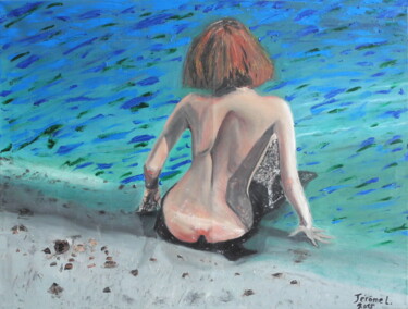 Malerei mit dem Titel "jeune fille au bord…" von Jerome Labrunerie (GEO), Original-Kunstwerk, Öl Auf Keilrahmen aus Holz mon…