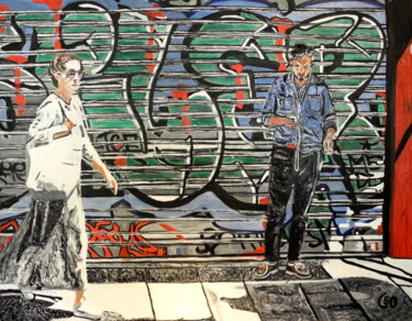 Pintura intitulada "Paris graffiti - Pa…" por Jerome Labrunerie (GEO), Obras de arte originais, Óleo Montado em Armação em m…