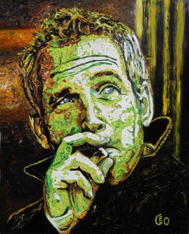 Painting titled "Paul Newman" by Jerome Labrunerie (GEO), Original Artwork, Oil Mounted on Wood Stretcher frame