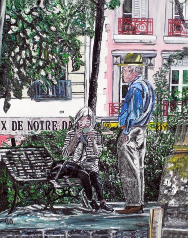 Painting titled "Pause beauté. Paris." by Jerome Labrunerie (GEO), Original Artwork, Oil Mounted on Wood Stretcher frame