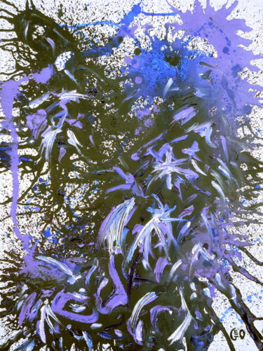 Painting titled "Purple fireworks" by Jerome Labrunerie (GEO), Original Artwork, Oil Mounted on Wood Stretcher frame