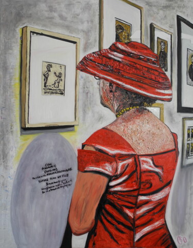 Painting titled "La Dame au chapeau…" by Jerome Labrunerie (GEO), Original Artwork, Oil Mounted on Wood Stretcher frame