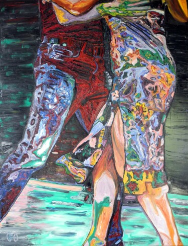 Schilderij getiteld ""Moi je suis Tango…" door Jerome Labrunerie (GEO), Origineel Kunstwerk, Olie Gemonteerd op Frame voor h…