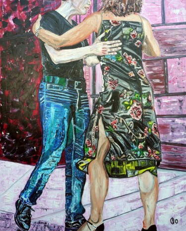 Painting titled "Moi je suis tango 2" by Jerome Labrunerie (GEO), Original Artwork, Oil Mounted on Wood Stretcher frame