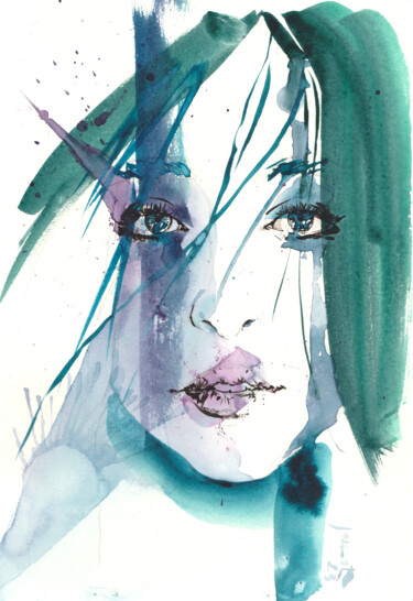 Malerei mit dem Titel "Look at me" von Jérôme Muscat, Original-Kunstwerk, Aquarell