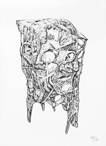 Drawing titled "Imbrication" by Jérôme Oudot "Trëz", Original Artwork, Ballpoint pen