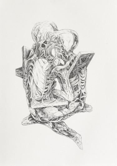 Drawing titled "Re-Union" by Jérôme Oudot "Trëz", Original Artwork, Ballpoint pen