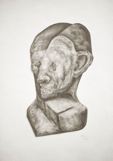 Zeichnungen mit dem Titel "Grey Portrait" von Jérôme Oudot "Trëz", Original-Kunstwerk, Graphit