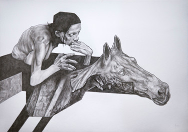 Drawing titled "Avant la charge" by Jérôme Oudot "Trëz", Original Artwork, Graphite