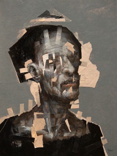 Malerei mit dem Titel "Fragmented Shell" von Jérôme Oudot "Trëz", Original-Kunstwerk, Acryl Auf Karton montiert