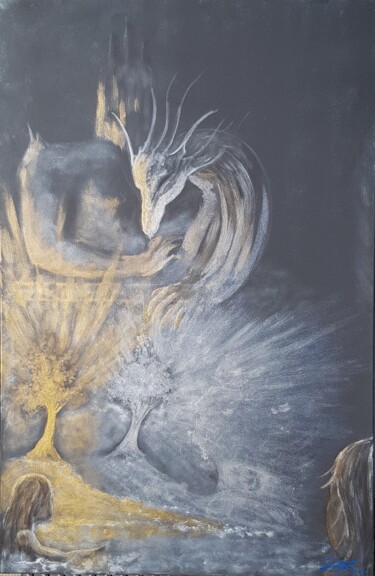 Ζωγραφική με τίτλο "Laureline" από Jerome Peitregnet, Αυθεντικά έργα τέχνης, Ακρυλικό Τοποθετήθηκε στο Ξύλινο φορείο σκελετό