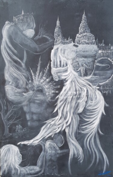 Картина под названием "Masque obligatoire" - Jerome Peitregnet, Подлинное произведение искусства, Акрил Установлен на Деревя…