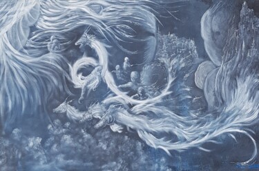 Malarstwo zatytułowany „Dragons” autorstwa Jerome Peitregnet, Oryginalna praca, Akryl Zamontowany na Drewniana rama noszy