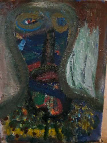 Peinture intitulée "La tête de l'ancêtre" par Jerome Pescheloche, Œuvre d'art originale, Huile