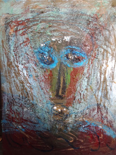 Malerei mit dem Titel "Grilled face" von Jerome Pescheloche, Original-Kunstwerk, Öl