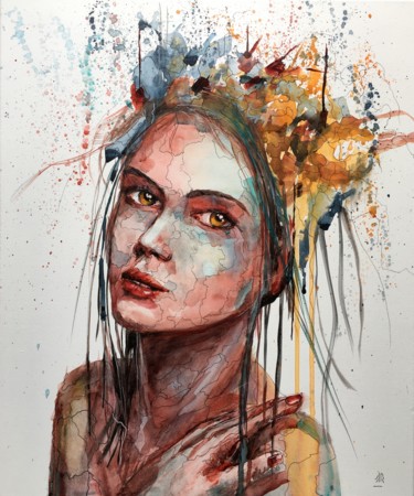 Painting titled "Automne" by Jérôme Royer, Original Artwork, Watercolor